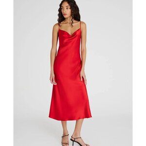 URBAN OUTFITTERS red satin midi slip dress cocktail Holiday party womens Sz S